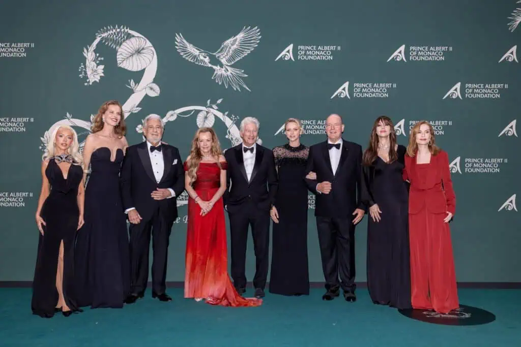 Lady Monika Bacardi attending Prince Albert II's Foundation 20th Anniversary Gala in Monaco with distinguished guests.